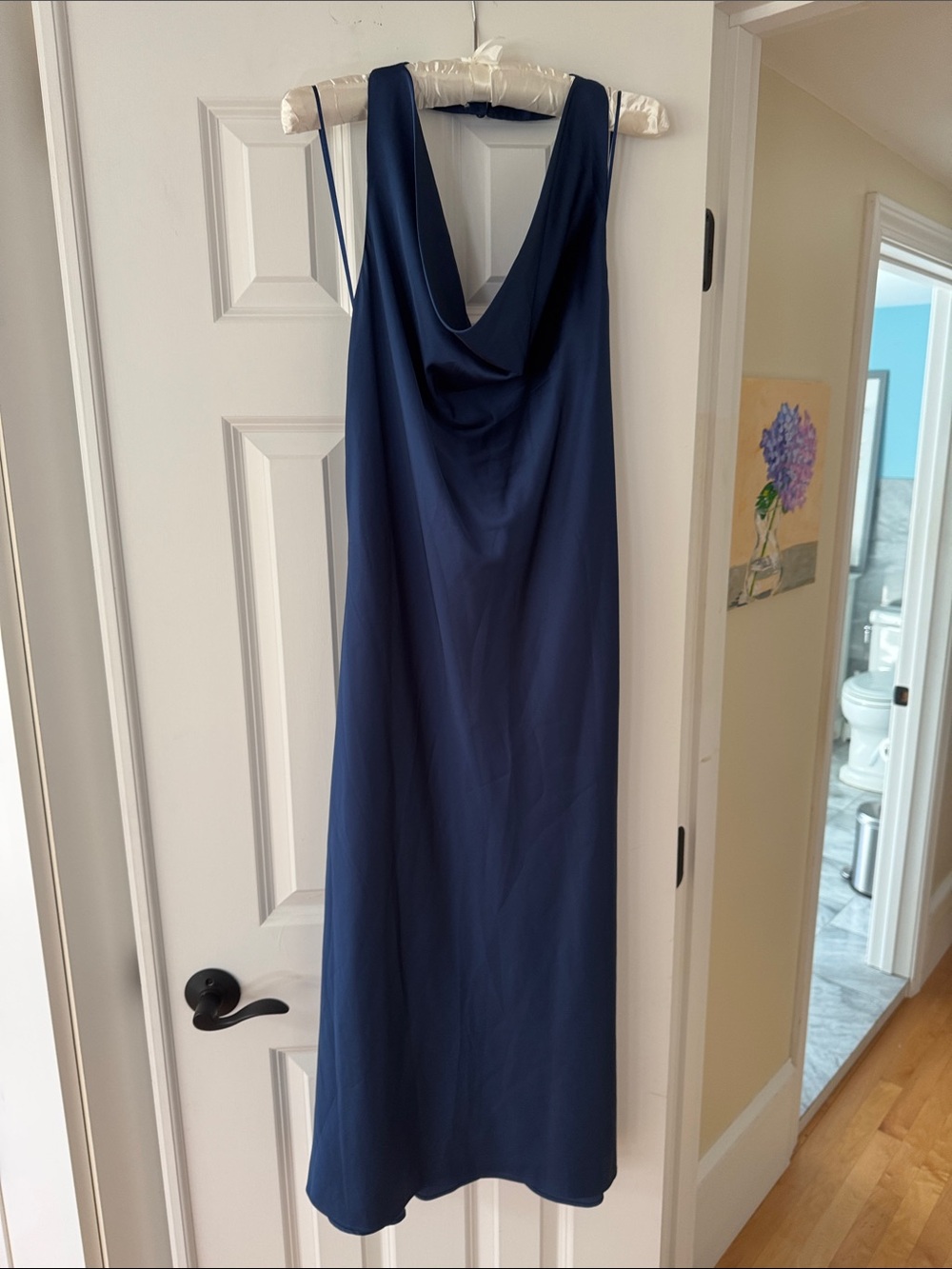 Banana Republic Elegant Blue Satiny Halter Neck Slip Dress - Women. Size M NWT